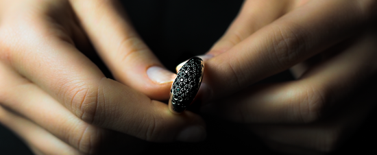 Mirandum jewellery black diamonds galaxy ring with black diamonds
