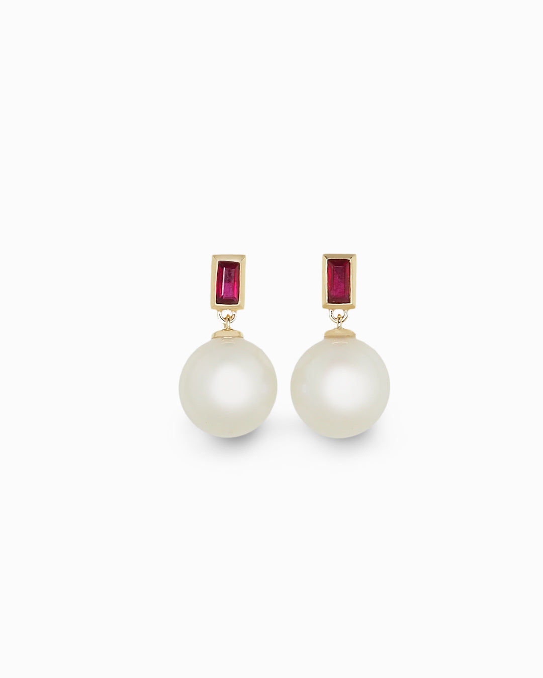 Blanche  Studs — South Sea Pearls with Rubies 18k Gold