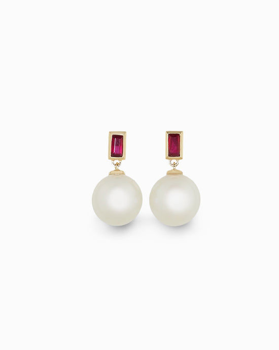 Blanche  Studs — South Sea Pearls with Rubies 18k Gold