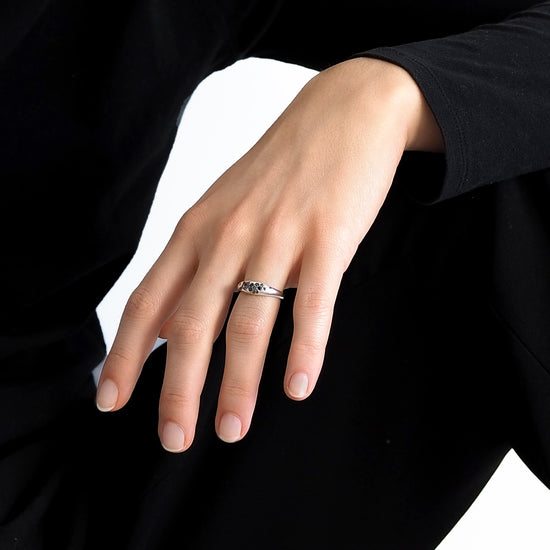Galaxy Mini Dome Ring — Silver with Black Diamonds