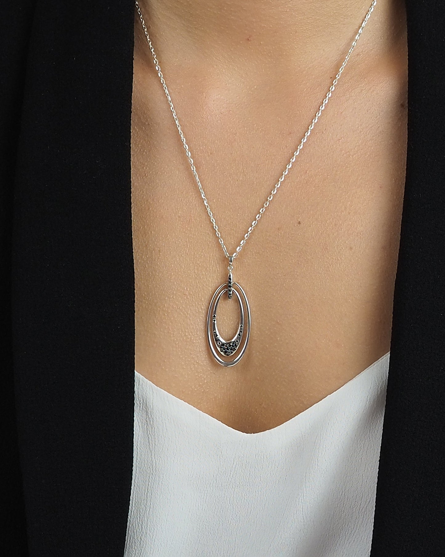 Galaxy Pendant — Silver with Black Diamonds